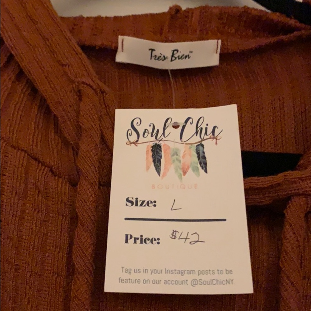 NWT Rust Ribbed Light-Weight Hoodie - Picture 2 of 2